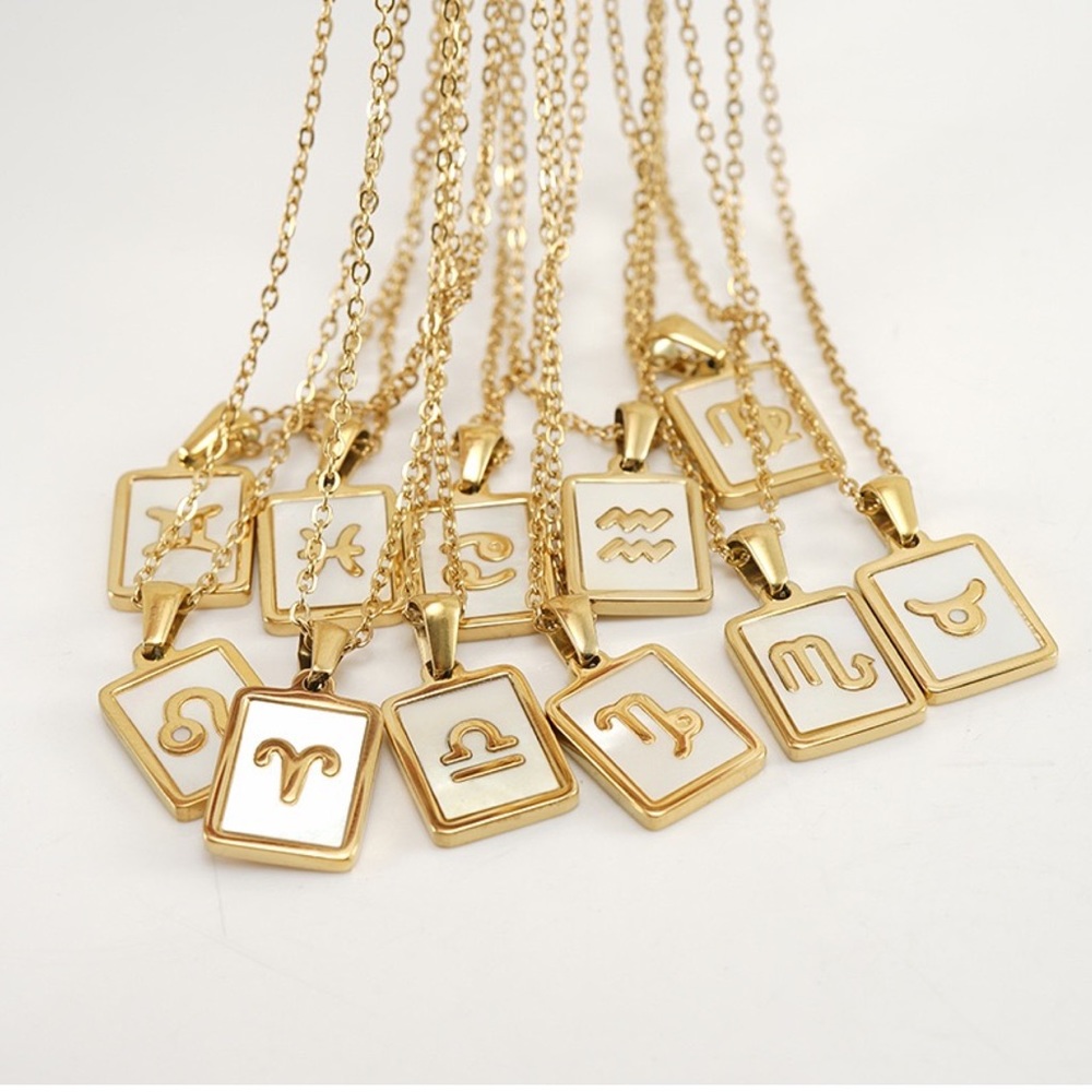 18K Gold Plated Mother Pearl Zodiac Necklace NWT